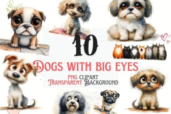 10 Big-Eyed Cute Dog PNG Cliparts: A Playful Addition to Your Creative Projects