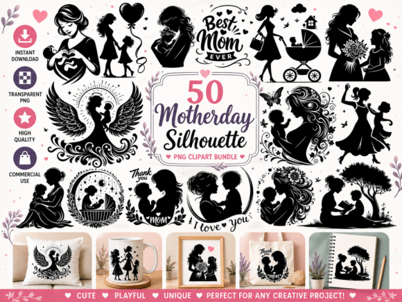 50 Mother’s Day Silhouette Clipart: Celebrate the Unconditional Love of Mothers
