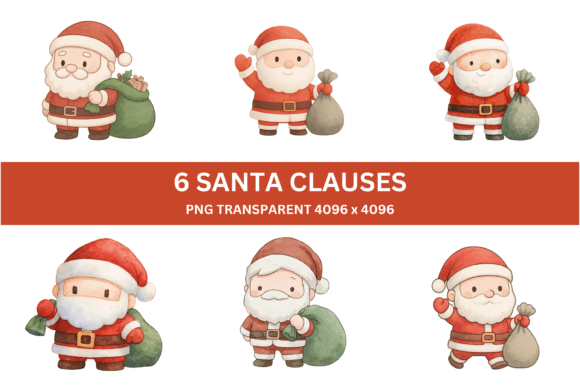 6 Watercolor Santa Claus Clipart