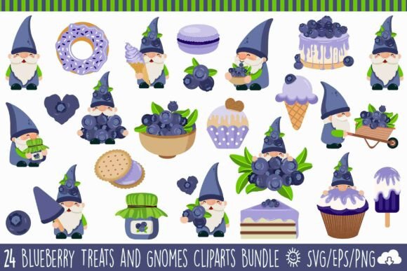 Blueberry Treats Gnome Clipart Bundle: A Whimsical Addition to Creative Projects