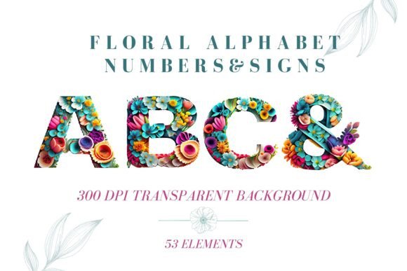 Floral Alphabet Numbers Signs 53x PNG