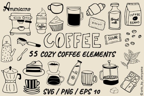 Hand Drawn Cozy Coffee and Pastry Doodle: A Minimalist Design for Coffee Lovers
