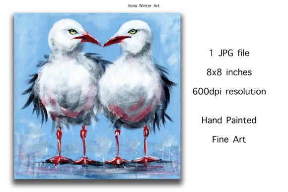 Hand Painted 2 Seagulls Couple Art: A Versatile and Unique Design for Every Project