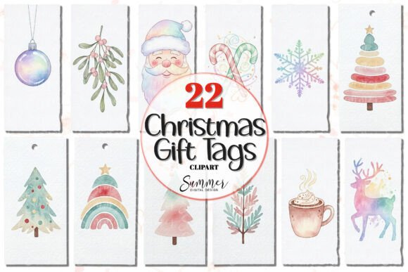 Pastel Christmas Gift Tag Clipart Bundle