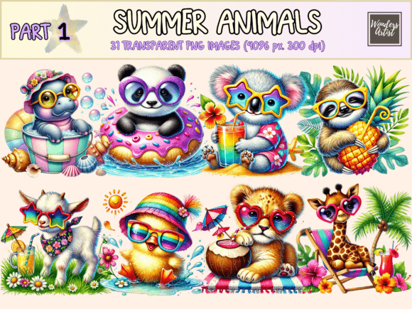 Summer Animals Clipart: A Splash of Sunshine for Your Creative Projects