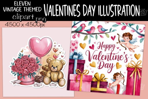 Whimsical Valentine s Day Clipart Set