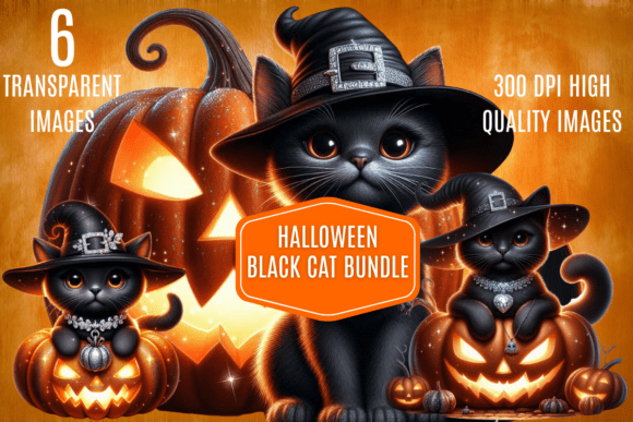 Witchy Black Cat Bundle Halloween Cat